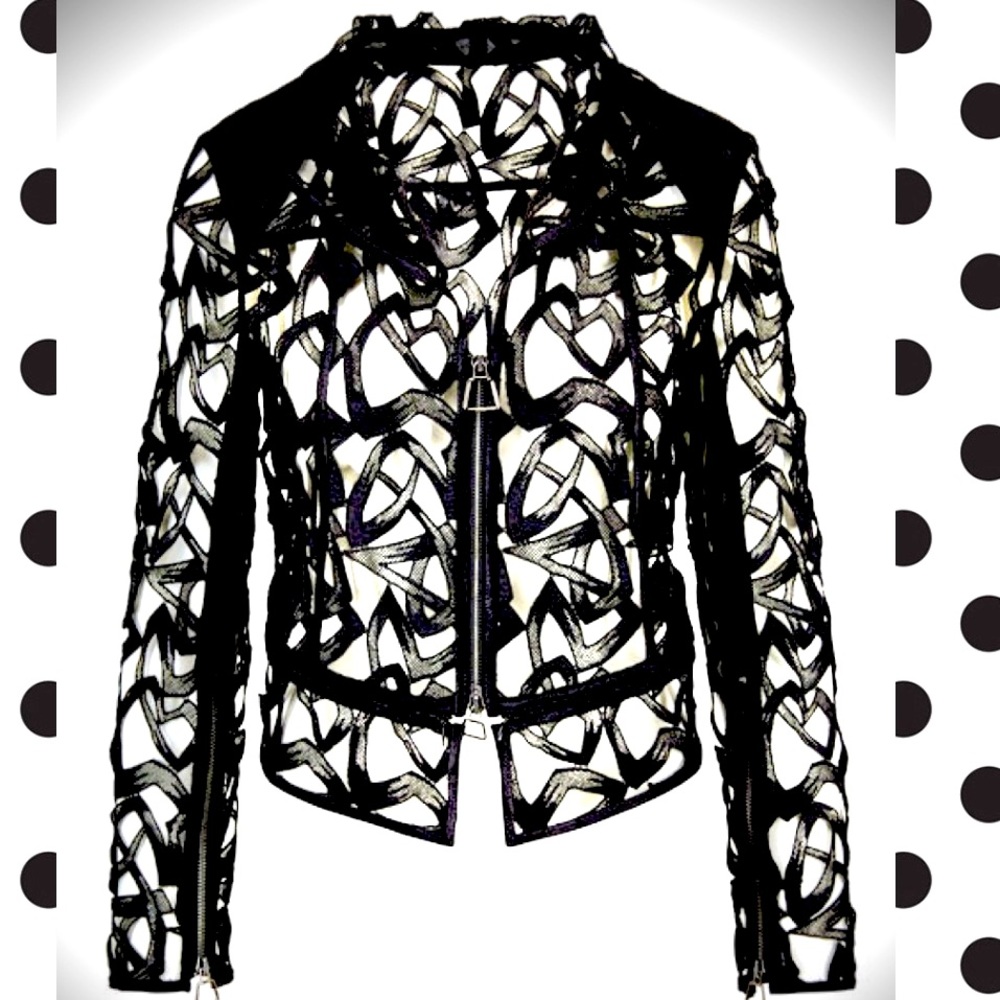 AKRIS - Amy Guipure Lace Black Structured Zip Jacket